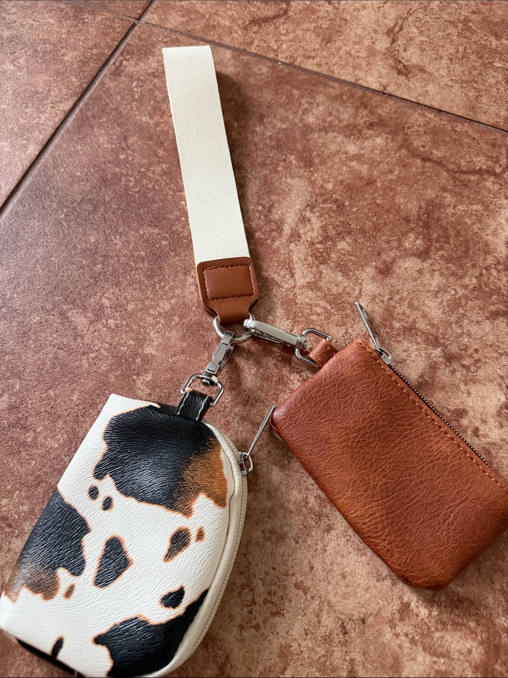 Dual Pouch Wristlet - White, Black & Brown